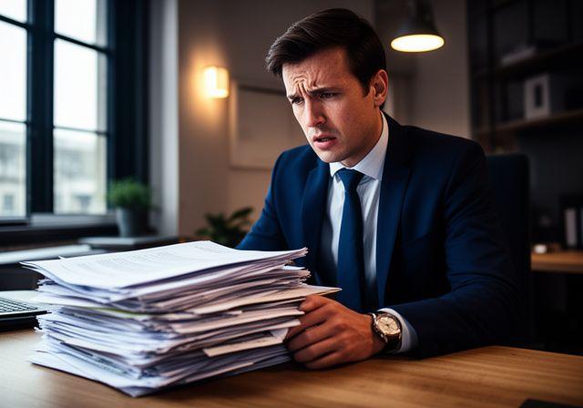 Stressed business owner reviewing paperwork